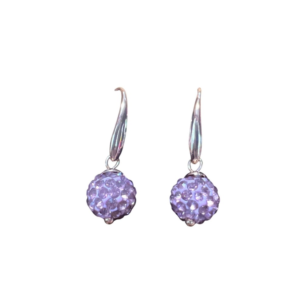 Vintage Pink Crystal Pavé Disco Ball Drop Earrings Silver Tone French Wire‎ Hook